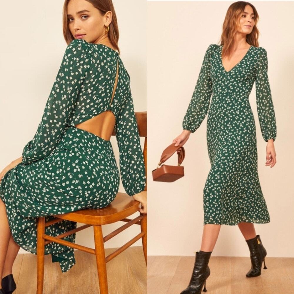 Reformation NWOT Joy Floral Open Back Long Sleeve Dress 4
